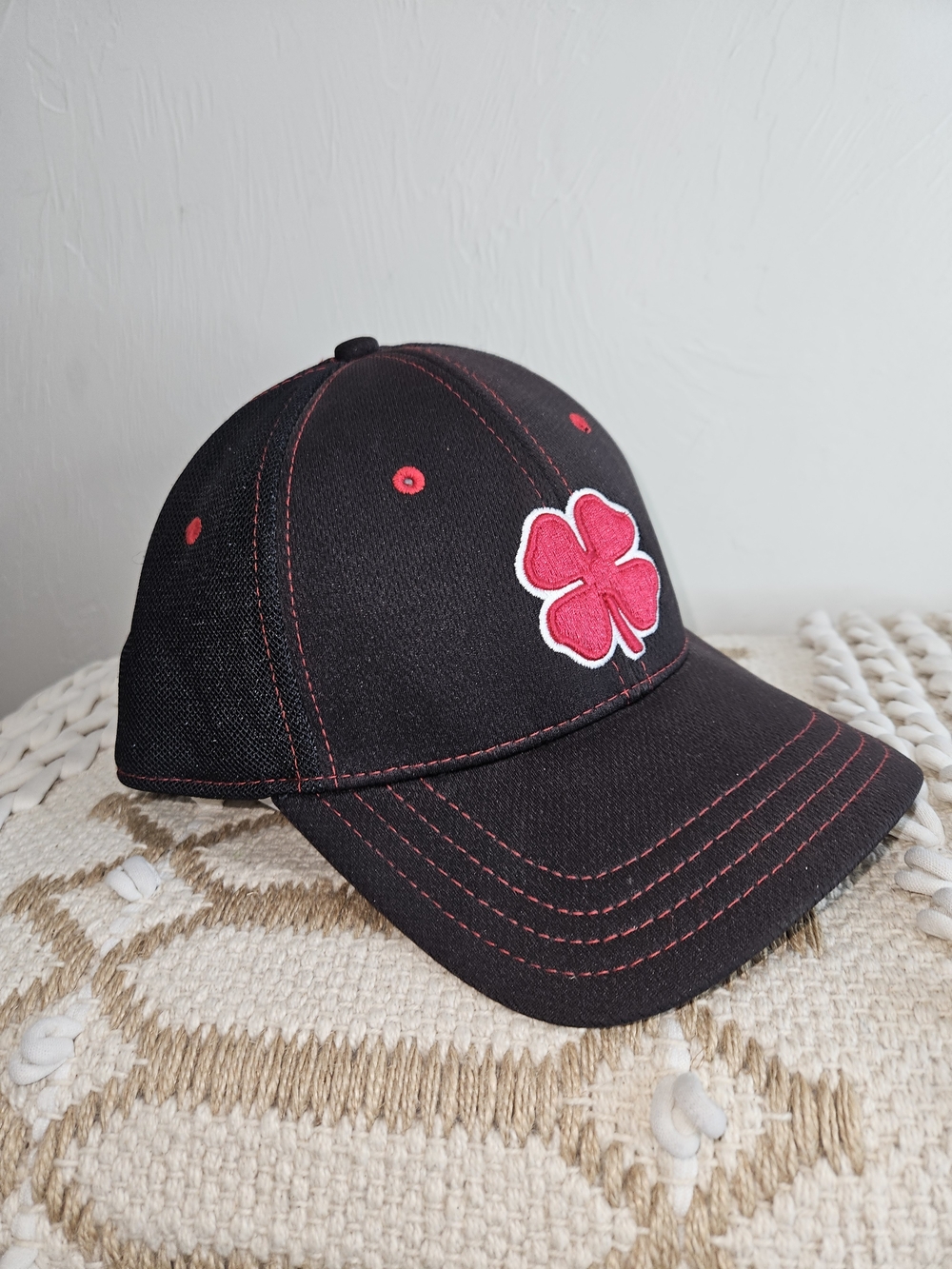 Black Clover Baseball Fitted Cap Red White Patch Blk Live Lucky Large - XL